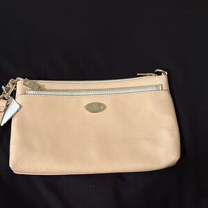 Coach Cream Clutch with Gold Emblem